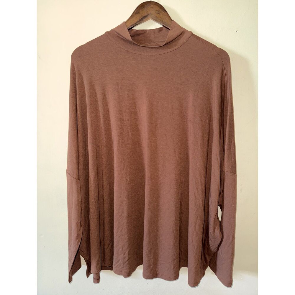 J. Jill Wearever Brown Mock Neck Drop Shoulder Pullover Top 2X